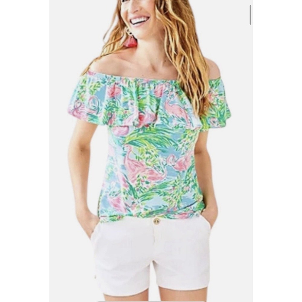 Lilly Pulitzer La Fortuna Off Shoulder Top in Multi Floridita‎ Flamingo XS